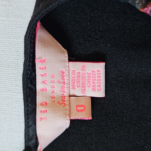 Ted Baker Reama Sheath Black Flowered Butterfly Front Mini Dress Size 0 - Picture 17 of 17